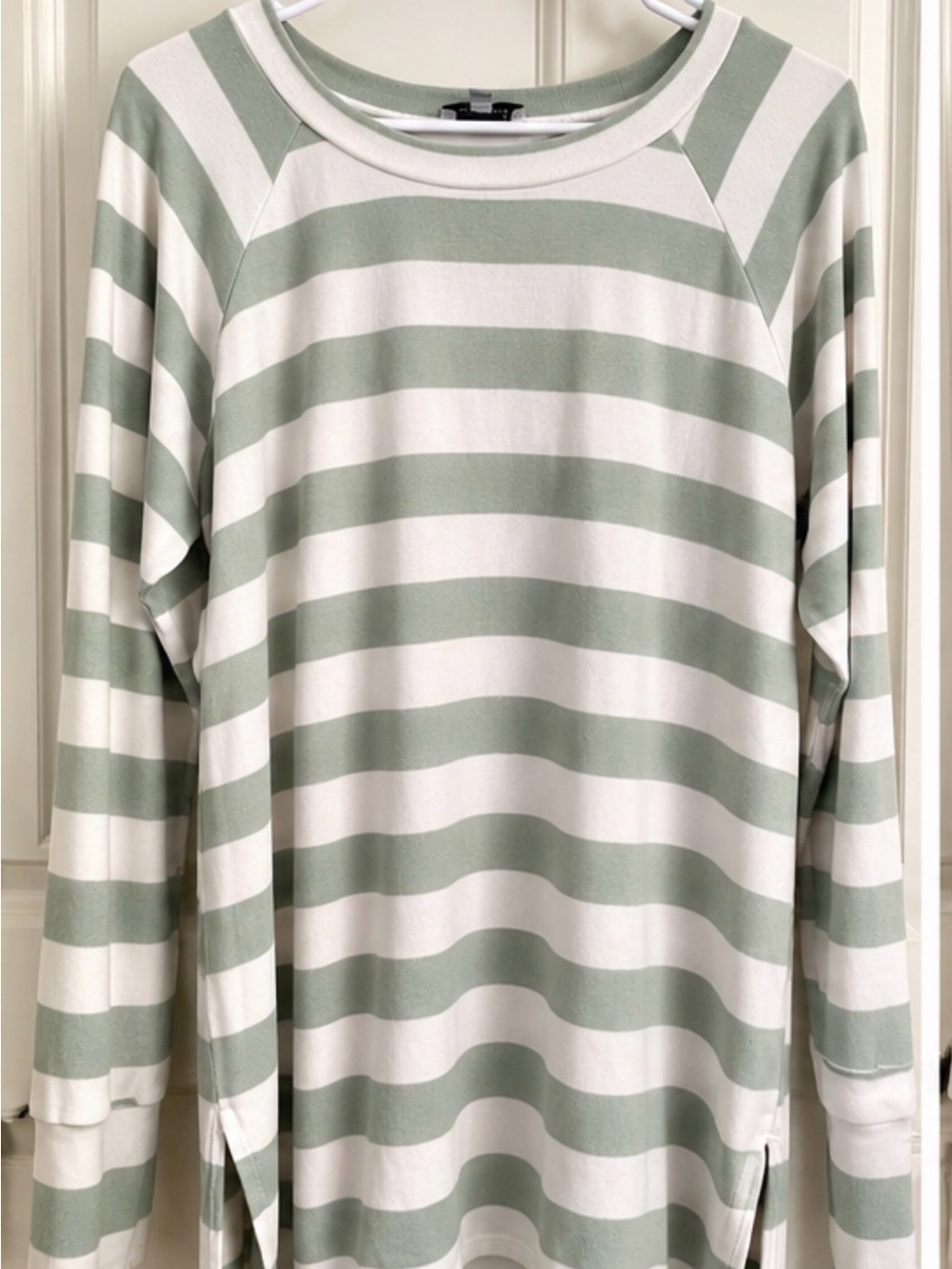 White Birch Sage Green Ivory Striped Oversized Tunic Top S
